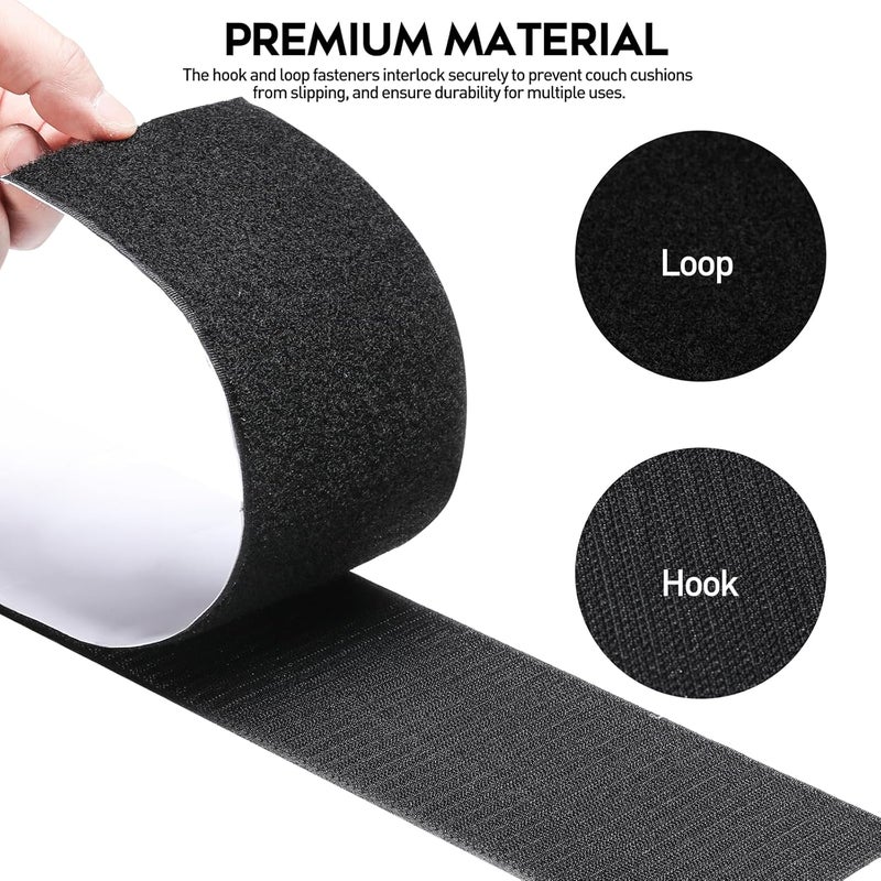 MAXECHO 4.4 Inches x 18 Feet Strong Sticky Back Heavy Duty Hook and Loop Tape with Adhesive, Non-Slip Couch Cushion Grip Accessories, Double Sided Strip Roll to Prevent Sliding, Black - Image 3